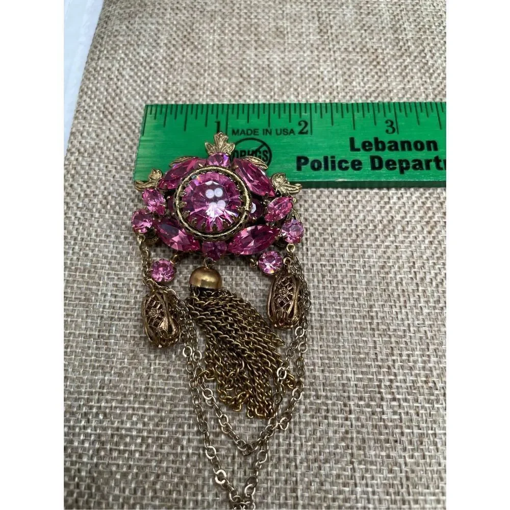Vintage  Russian Soviet Bronze Beautiful Lacy Women's Brooch Pendant Flower Pink
